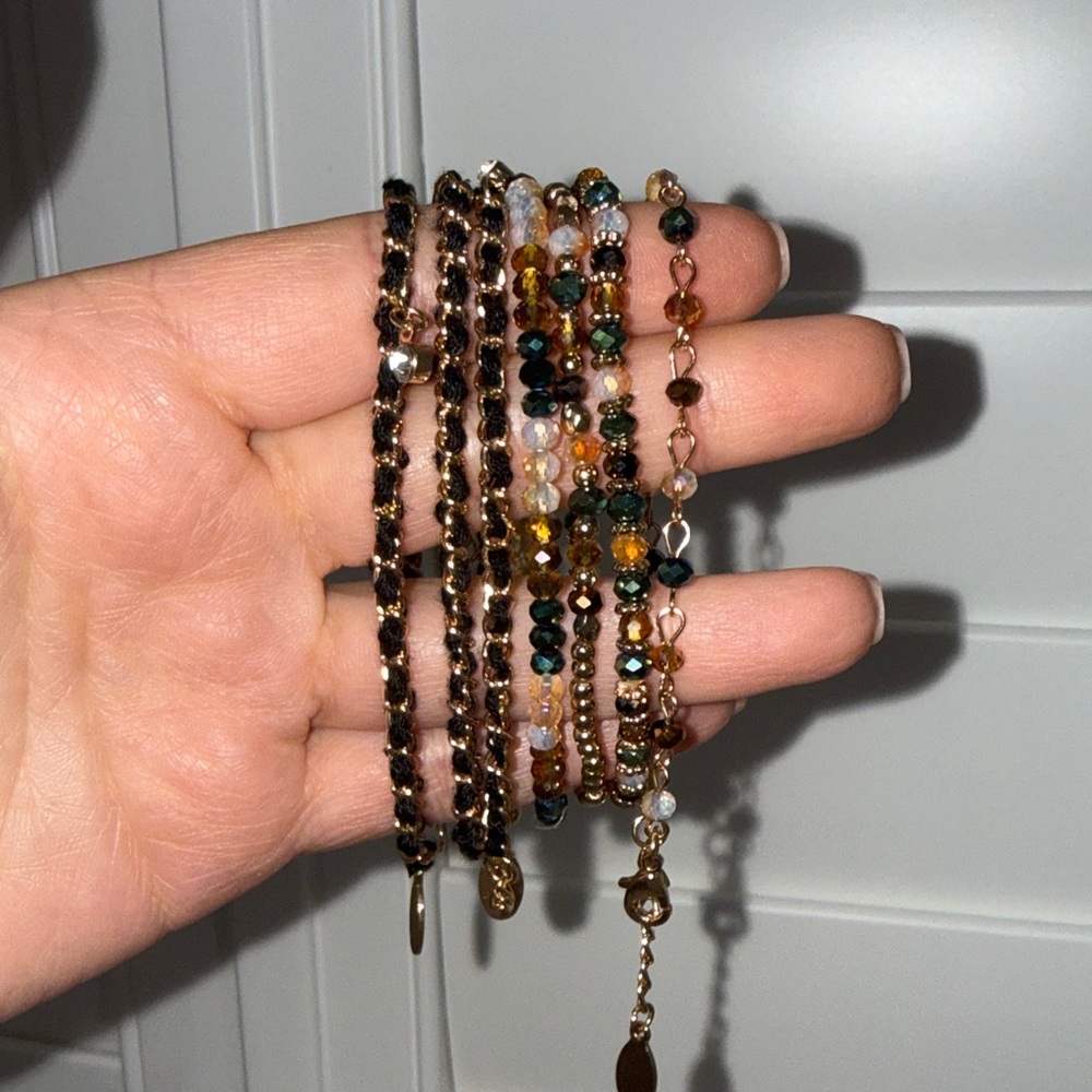 Aldo Gold and Green Beaded Bracelet Set